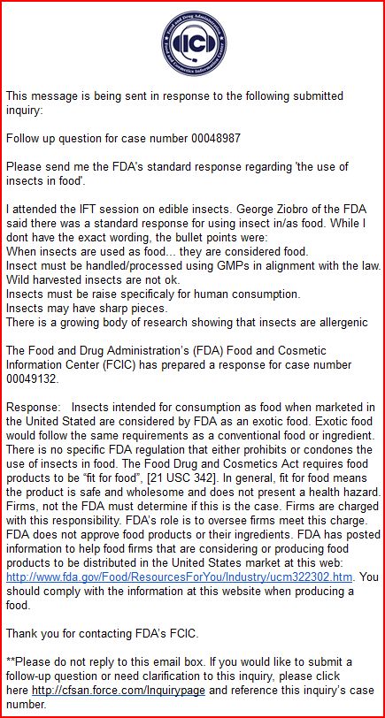 FCIC FDA response